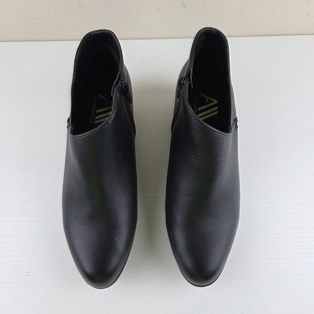 Aerosoles Cayu Black Faux Leather Slip On Ankle Booties Side Zip Womens Size 7.5 - Picture 4 of 13
